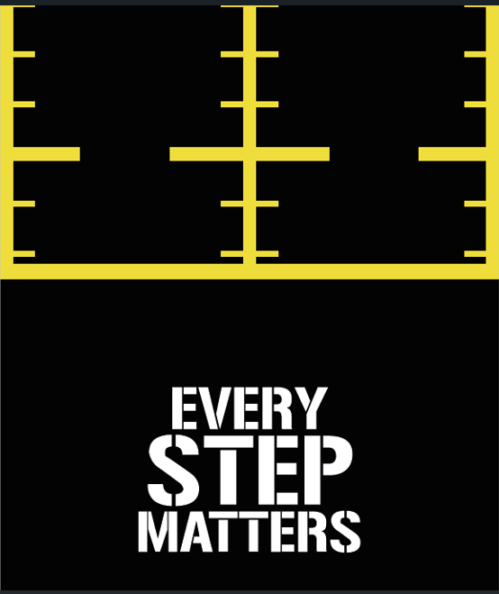 HybridTrail — pista preta com duas faixas marcadas a amarelo e claim Every Step Matters